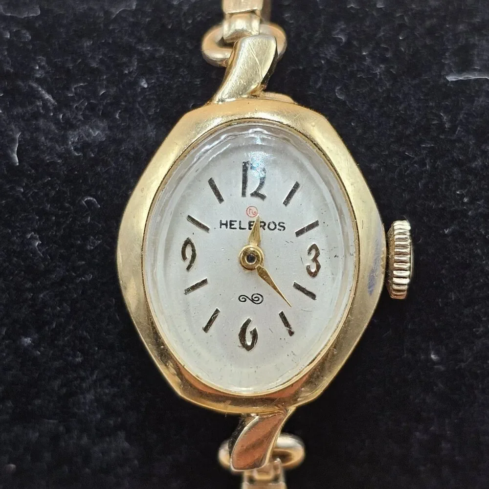 Helbros Gold Tone Vintage Ladies Watch On 1/20 10kt Stretch Band Runs Great